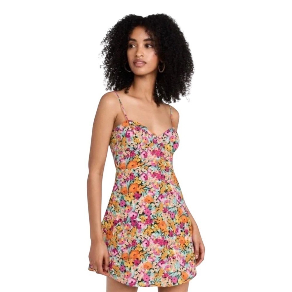For Love &‎ Lemons Mini Dress Multicolor Floral New Lace Up Back Women Small